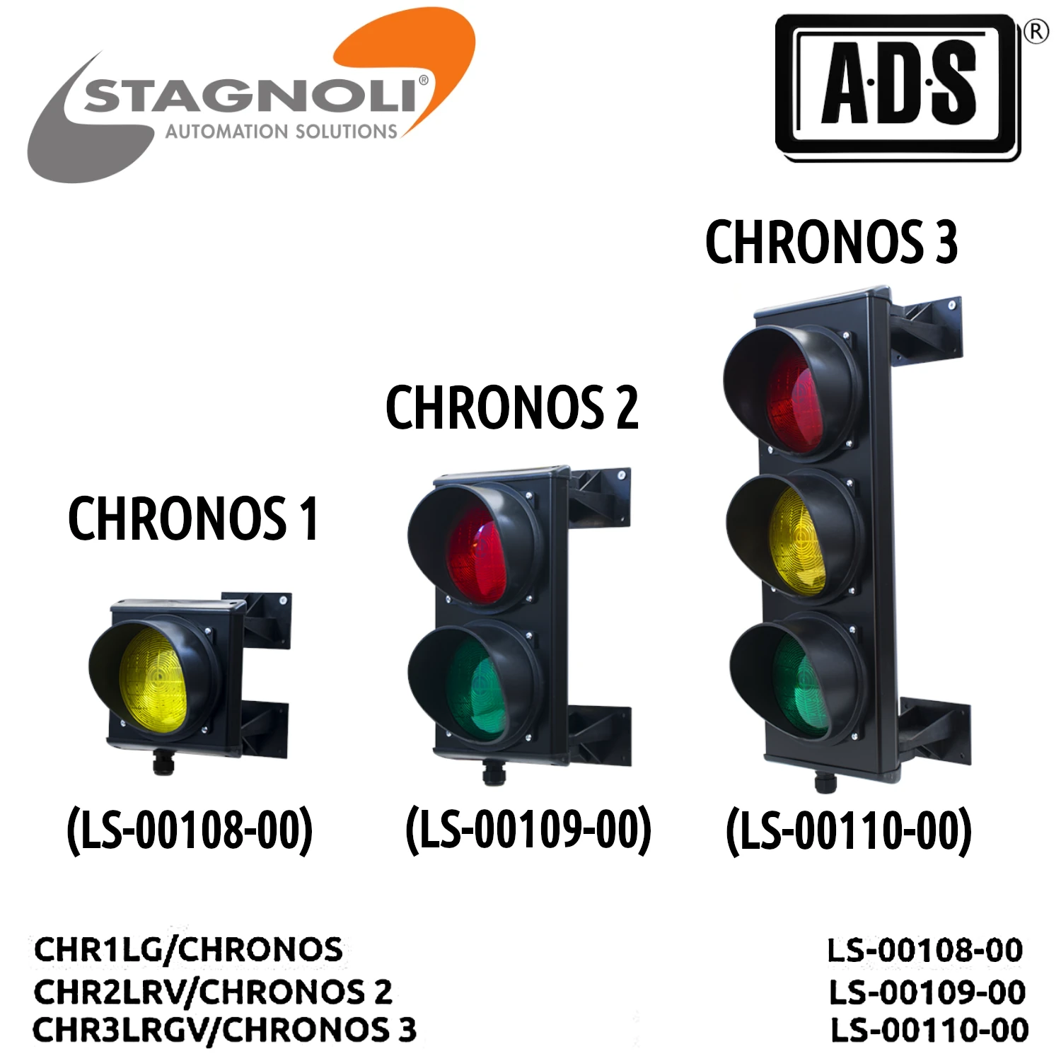 SEMAFORO NEGRO 3 LUCES LED 120Ø R-A-V IP66 24V MARCA STAGNOLI MOD.CHRONOS 3